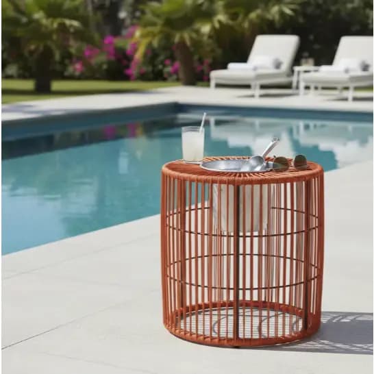 Mesa Balde Gelo Centro Fio Fibra Sintética Área Externa Varanda Trançada Piscina Praia Cor Terracota