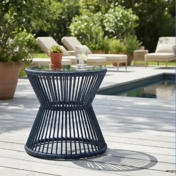Mesa Ampulheta Corda Náutica Tampo de Vidro Luxo — Moderna, Durável, Ideal para Varanda, Jardim e Área Gourmet