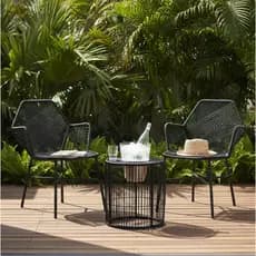 Kit Com 2 Cadeiras Tropicália E Mesa Balde de Gelo Centro Fio Fibra Sintética Área Externa Varanda Trançada Cor Preta
