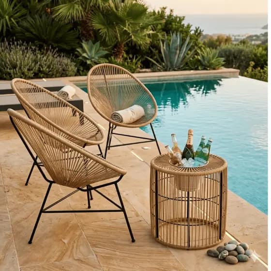 Kit Acapulco Premium 3 Cadeiras + Mesa Balde de Gelo — Ideal para Piscina e Churrasco