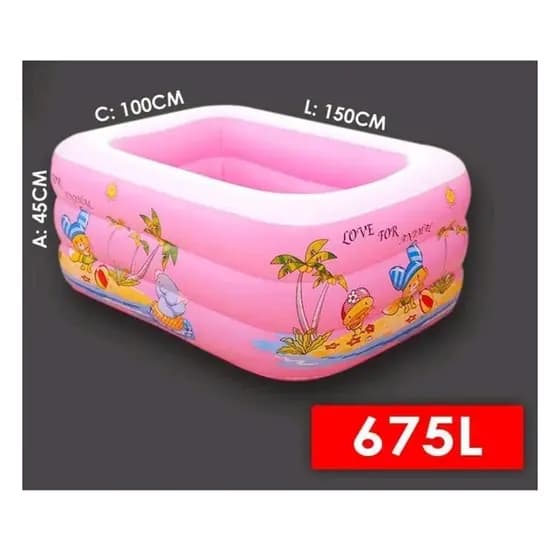 Piscina Inflável Infantil Retangular 675 Litros com 3 anéis infláveis - cores