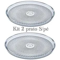 Kit  Prato Para Bolo De Vidro S/pé 28cm Vitazza Boleira Base Porta Petisco