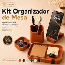 Presente Dia dos Pais Kit Home Office 4 Peças - Organizador Mesa Porta-Canetas Bandeja