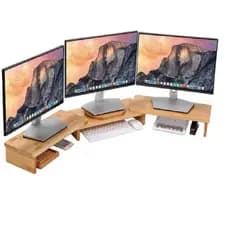 Suporte Triplo Monitor Tv Mesinha Em Madeira