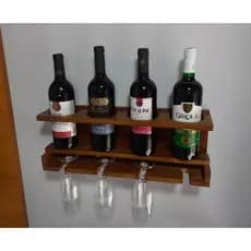 Adega de Parede Com Porta Taças em Madeira 4 garrafas de Vinho