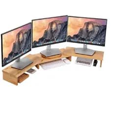 Suporte Triplo Monitor Tv Mesinha Em Madeira Maciça
