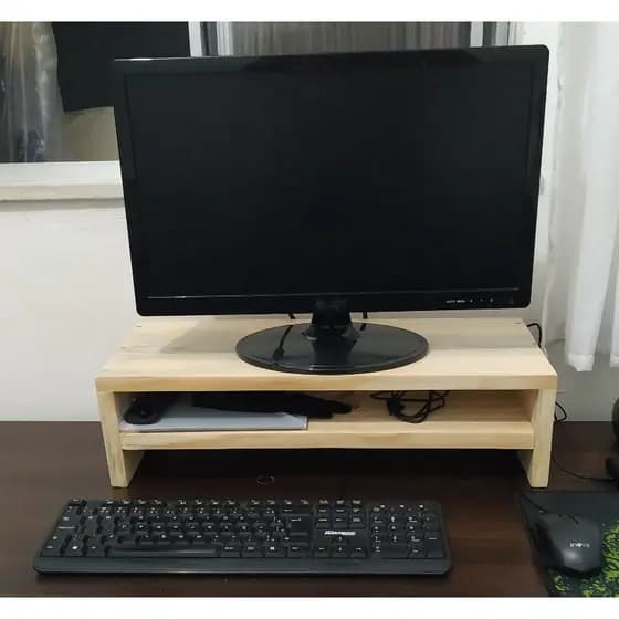 Suporte De Monitor Para Mesa 2 Niveis - Madeira Maciça