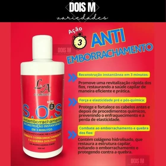 SOS Reconstruçao Anti-Emborrachamento Capilar Colageno Hidrolizado - LA Cosmeticos 300g