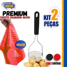 Kit 2/1 - Tapete 40x50 Culinário De Silicone Antiaderente Para Abrir Massas + Amassador Macetador Espremedor de Batatas