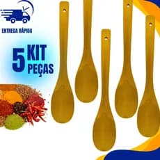 Kit 5 Colher De Pau Bambu Para Cozinhar Madeira Bamboo Media 30cm Para Cozinha Gourmet