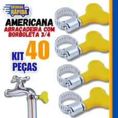Jogo c/ 40 Un. de Abraçadeira 3/4 Americana Inox Vazado E com Parafuso com Borboleta 13-19mm Mangueira