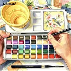 Ginflash Conjunto De Pintura De Tintas Aquarela Sólidas , 50 Cores , Papel De Algodão , Portátil , Ao Ar Livre , Pigment