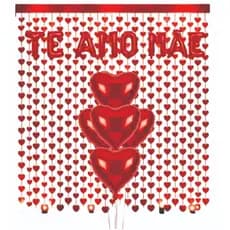 Kit festa Decoração Dia das Mães 2 cortinas coração + 5 balão coração + TE AMO MAE