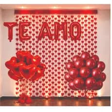 Kit decoração Dia dos Namorados 2 Cortinas Coração 10 Balão Coração Buquê 14 Bexigas E Balões Te Amo