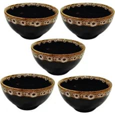 kit 5 tigela preta com borda 500 ml de porcelana bowl bacia cumbuca