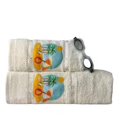 JOGO DE TOALHA BANHO E ROSTO BORDADO PATCHWORK INFANTIL PISCINA VIAGEM DESENHO 2 PEÇAS