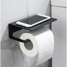 Suporte Para Papel Higiênico De Parede com Apoio Para Celular Instalação Sem Furos