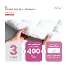 Kit Pillow Top Protetor de Colchão Casa Dona 400 Fios Hipoalérgico Com 2 Travesseiros