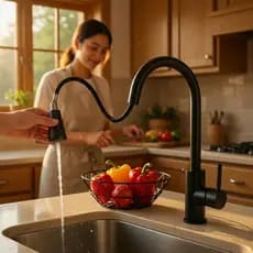 Torneira Para Pia de Cozinha Gourmet Preto com Extensor Modo Spray Chuveirinho e Jato Continuo