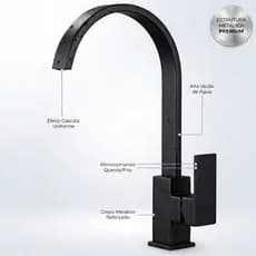 Torneira Monocomando Cozinha Torneira para Cozinha de pia Aço Inox Preto Misturador Quente e Frio