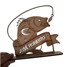 troféu pescador personalizado com seu nome centro de mesa em mdf 3mm vazado decoração peixe quadro