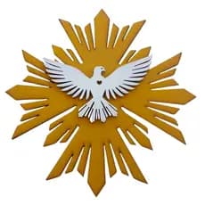 Mandala divino Espirito santo Mdf branco/amarelo aplique c/ fita dupla face quadro decoração