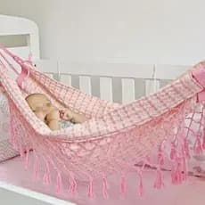 Rede de Bebe para Berço Resistente Confortavel Dormir Balanço Criança Infantil Menina Rosa Delicado Ninar