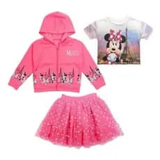 Conjunto Infantil Minnie Mouse 3 Peças Disney | Moletom com Capuz + Camiseta + Saia Tutu Menina