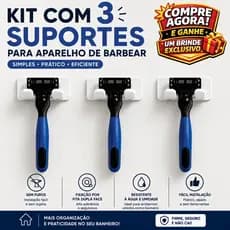 KIT 3 Suportes de Gilete para Banheiro Porta Barbeador Parede Adesivo Sem Furar Organização e Praticidade