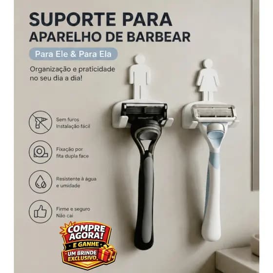 Suporte para Lâmina de Barbear Parede com Fita 3M Organizador Banheiro Barbeador Masculino Feminino