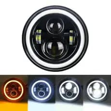 Farol Led Milha Angel Eyes 7 polegadas Defender Jeep Troller Fusca Kombi Redondo Alto Baixo