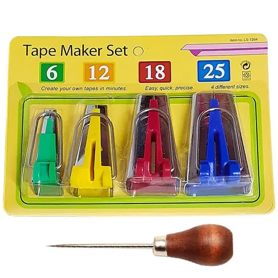Kit 4 Aparelhos Faz Viés + 1 Agulhão Cabo Madeira Artesanato Patchwork