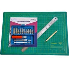 Base Corte 45x30 Lanmax + Estilete Bisturi Com 13 Lâminas + Régua 30 Cm + Boleador Para Vincar Papel E Papelão