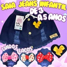 Saia Jeans Infantil Blogueirinha Desfiada Botão e Laço Idade de 3 a 5 anos Moda Casual Outono 2024