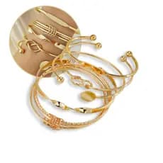 Kit 5 Pulseiras Geométricas Minimalistas Dourada Prateada Estilo Chic Vintage para Presente de Natal