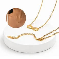 Colar Pingente Infinito Banho Ouro 18K Aço Inox Feminino Casual Delicado Presente Dia dos Namorados