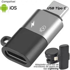 Adaptador Lightning para Tipo C Microfone Lapela  Macho iPhone 15 16 17 Samsung Carregamento Rápido