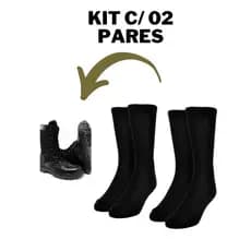 Kit com 02 pares de Meia Preta Cano Alto para coturno Militar - Premium