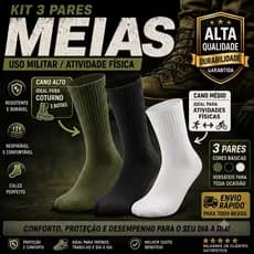 Kit com 03 Meias (VO, Preta e Branca) Premium Militar TFM/Coturno Tática