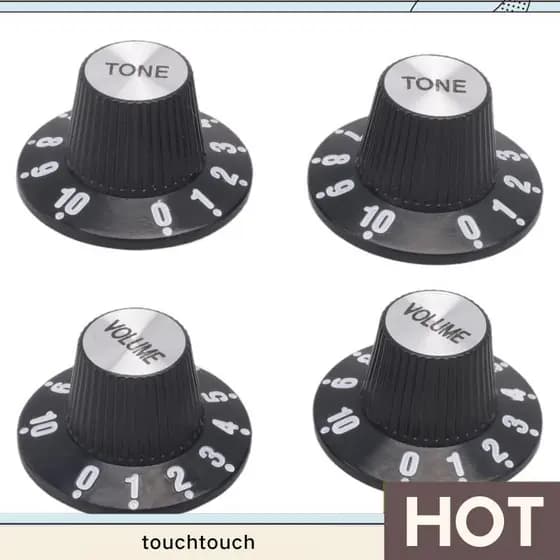 4 PCS Botões De Chapéu De Bruxa Superior Controle De Volume De Tom Plástico Preto E Branco , Alumínio Para Pedal De Efei