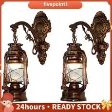 2X Vintage LED Lâmpada De Parede Lanterna Celeiro Retro Carvão Óleo Luz Estilo Antigo Europeu