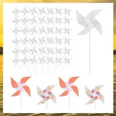(Vzko) 50 Peças Cata-Ventos De Papel Para Crianças DIY , Branco Em Moinhos De Vento De Plástico Pequenos Verão