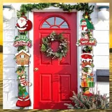 (Vko) Feliz Natal Pendurado Porta Banner Papai Noel Dístico Decorações De Para Casa