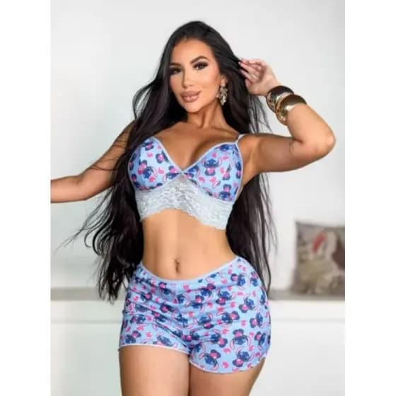 Short Doll Feminino Pijama Feminino Estampado Conjunto Pijama Feminino Renda Confortável Short Doll Feminino Barato