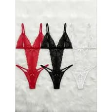Body de Renda Feminino Delicado com Transparência | Confortável e Elegante | Vermelho, Preto e Branco