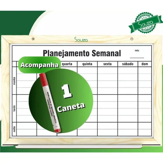 Quadro De Aviso Planejamento Mensal 90x60cm + Quadro Semanal 60x40cm + 2 Canetas e 1 Apagador