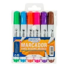 Kit 6 Pincel Caneta Para Quadro Lousa Branco - Cores Vivas / Caneta Apagável
