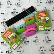 Kit Escolar Apontador de Montar Surpresa + 4 Lápis + 2 Borrachas Coloridas