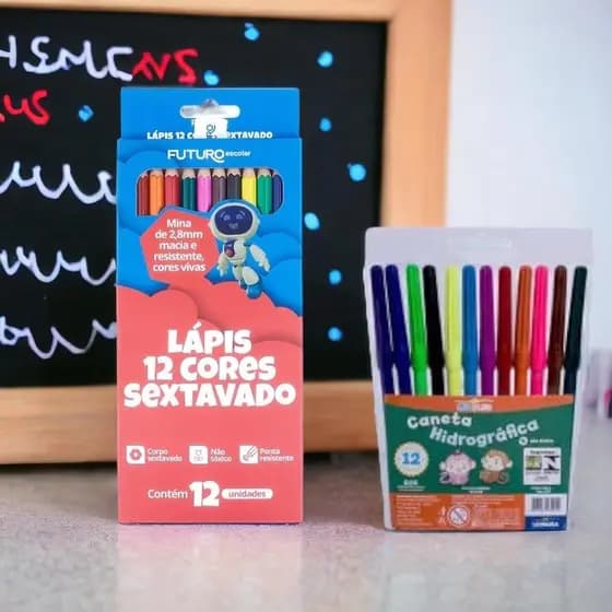 kit LAPIS DE COR 12 CORES + CANETINHA HIDROCOR 12 CORES
