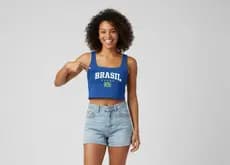 Cropped Regata Azul Brasil Torcida Hexa Verão 2026
